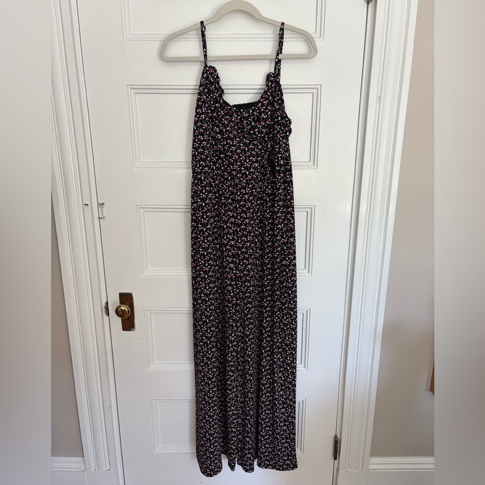 CeCe Black Floral Spaghetti-Strap Jumpsuit